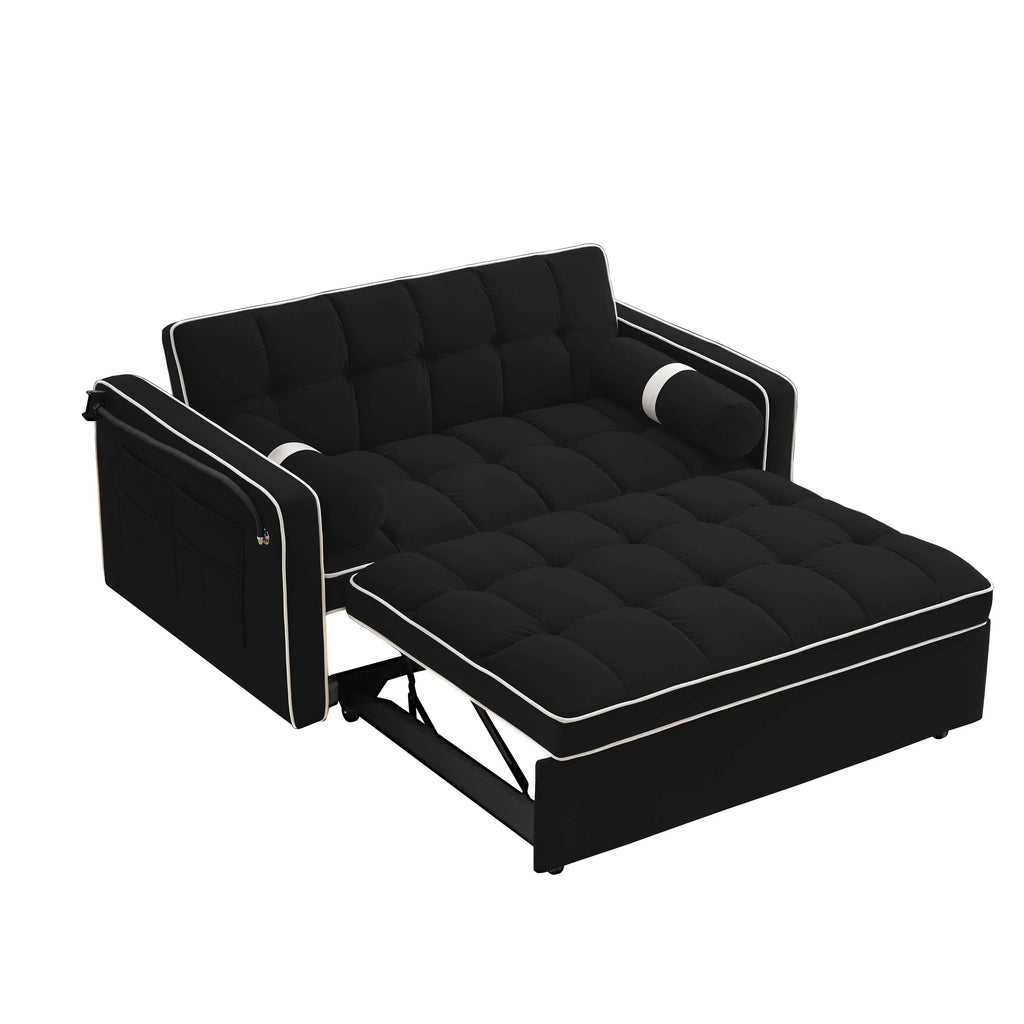 Divano letto trasformabile a 2 posti in velluto da 140 cm con letto estraibile, reclinabile, tasche laterali e supporto per telefono