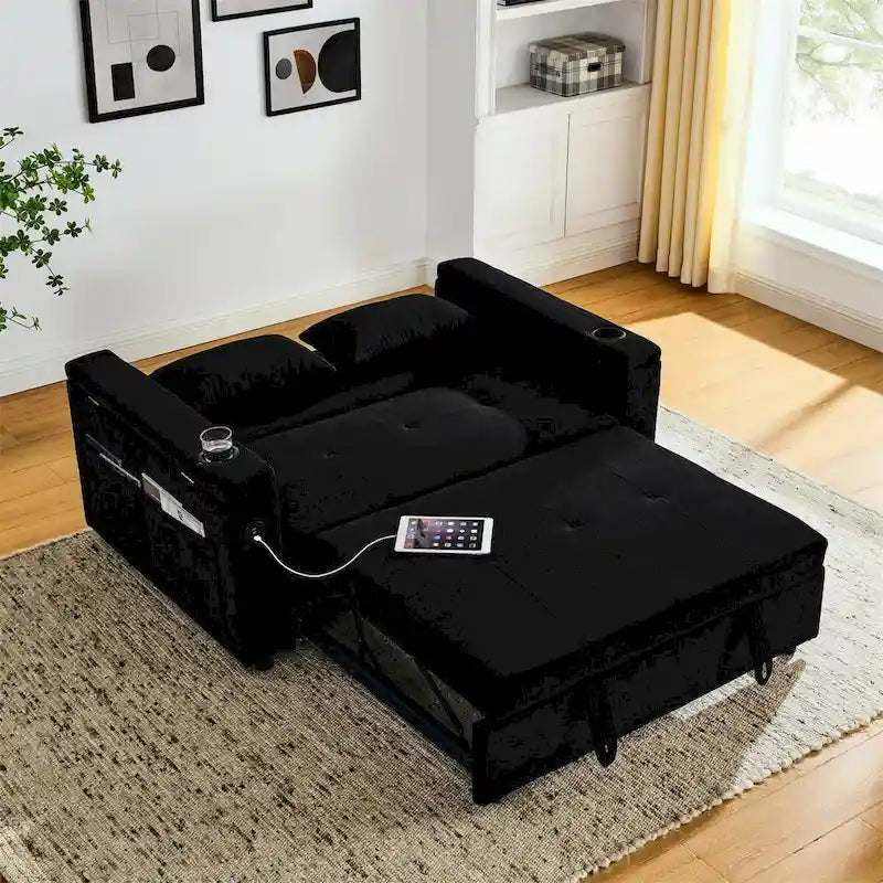 Divano Letto Estraibile con Schienale Regolabile e Porta USB