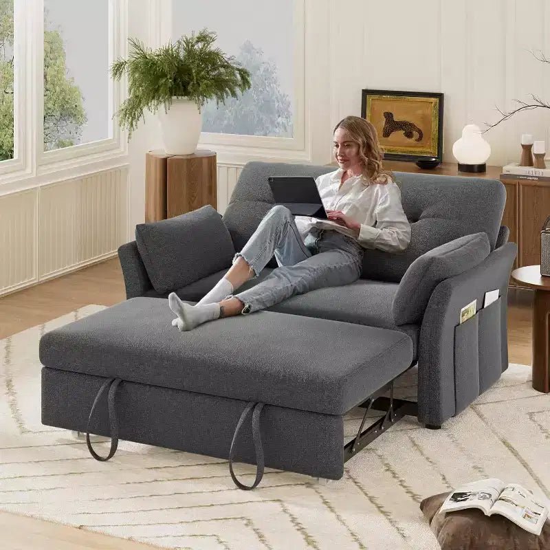 Dyonery Divano Letto Convertibile 3-in-1, Divano Letto Estraibile con Tasca Laterale e Schienale Regolabile, Montaggio Senza Attrezzi, Divanetto Pieghevole