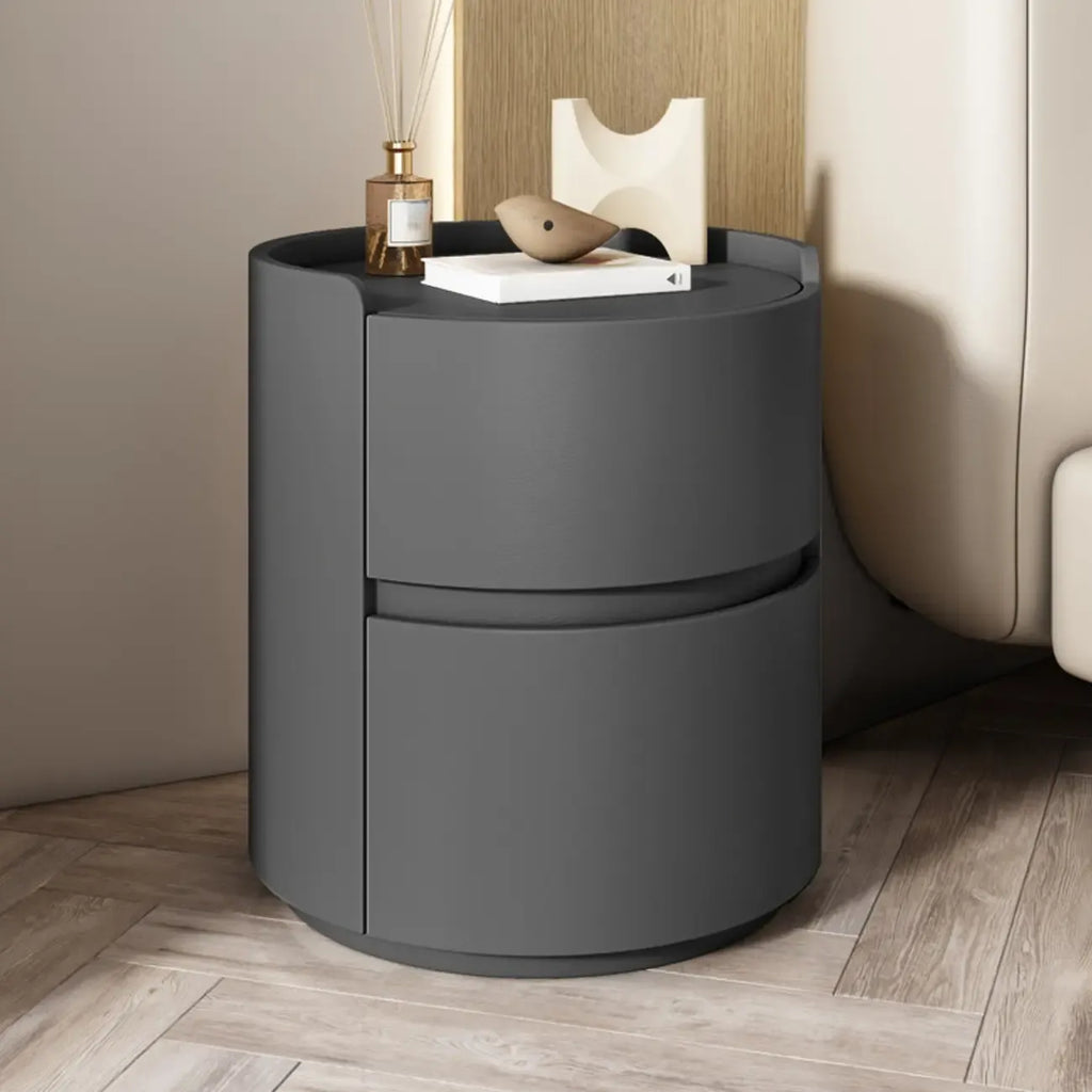 Comodino rotondo a 2 cassetti in pelle moderna
