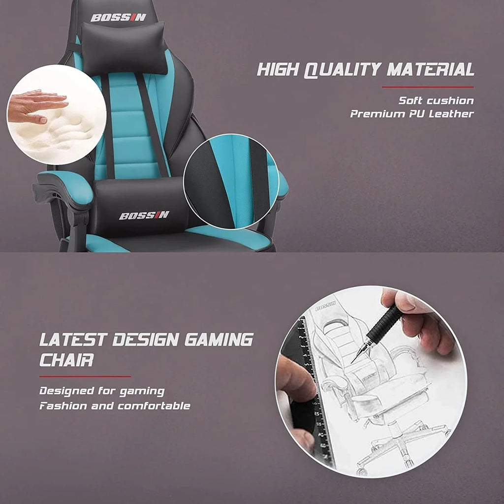 Sedia da gaming BOSSIN Racing Style, sedia da gamer per persone robuste fino a 136 kg, sedia da computer con schienale alto