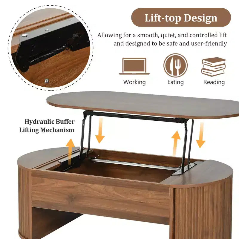 47.2 Table basse relevable avec compartiment caché, ovale, marron