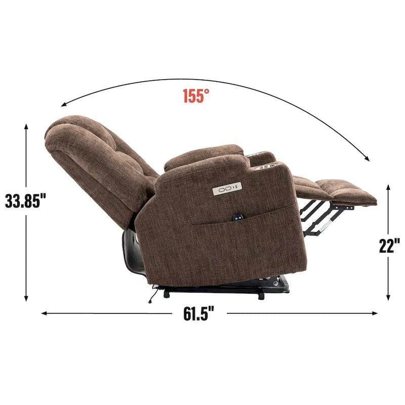 Poltrona Reclinabile Power Lift con Massaggio e Calore, Poltrone Reclinabili Larghe Imbottite Lazy Boy con USB, Porte Type C e 2 Portabicchieri in Acciaio