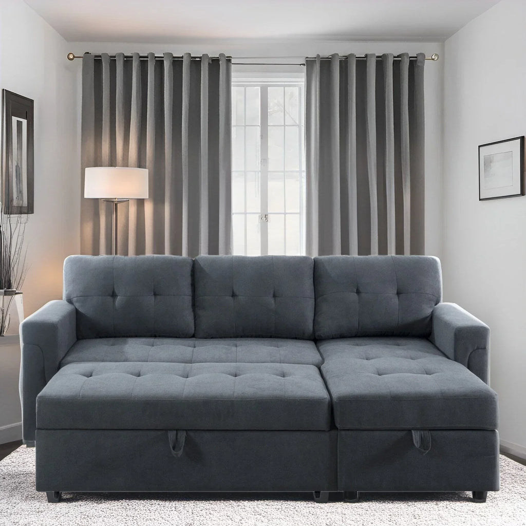 Divano sezionale reversibile con letto estraibile, chaise longue con contenitore nascosto, gambe durevoli,