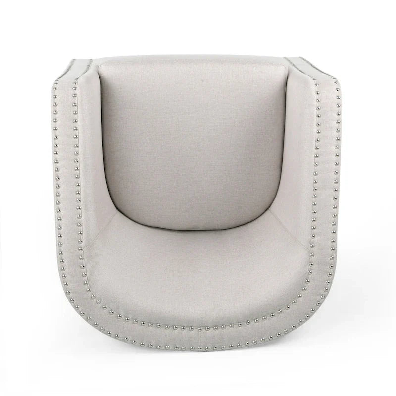 Poltrona girevole accent, stile classico a botte, tessuto beige grano