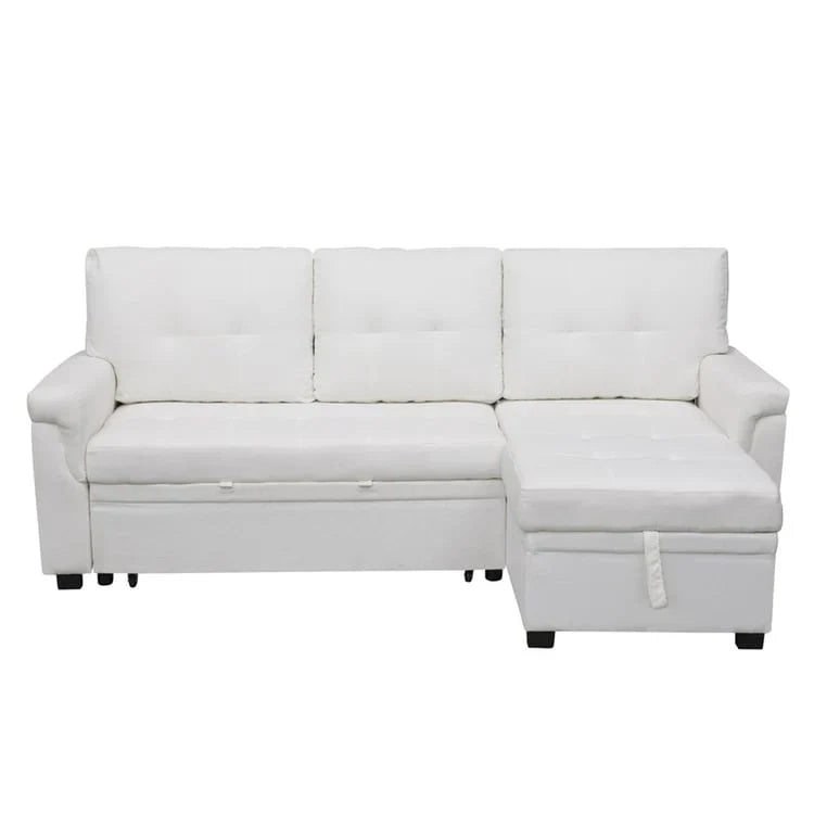 Divano componibile convertibile reversibile con letto estraibile, chaise longue con contenitore nascosto e gambe durevoli