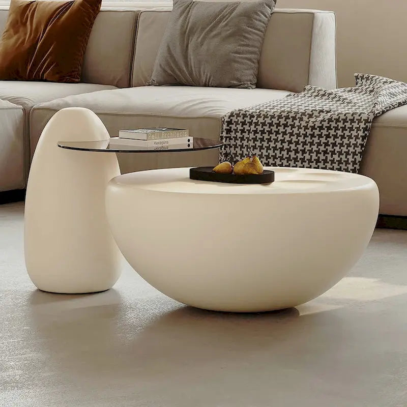 Tavolino da salotto NIDO moderno rotondo da 42 pollici, colore bianco crema, 2 pezzi - 62
