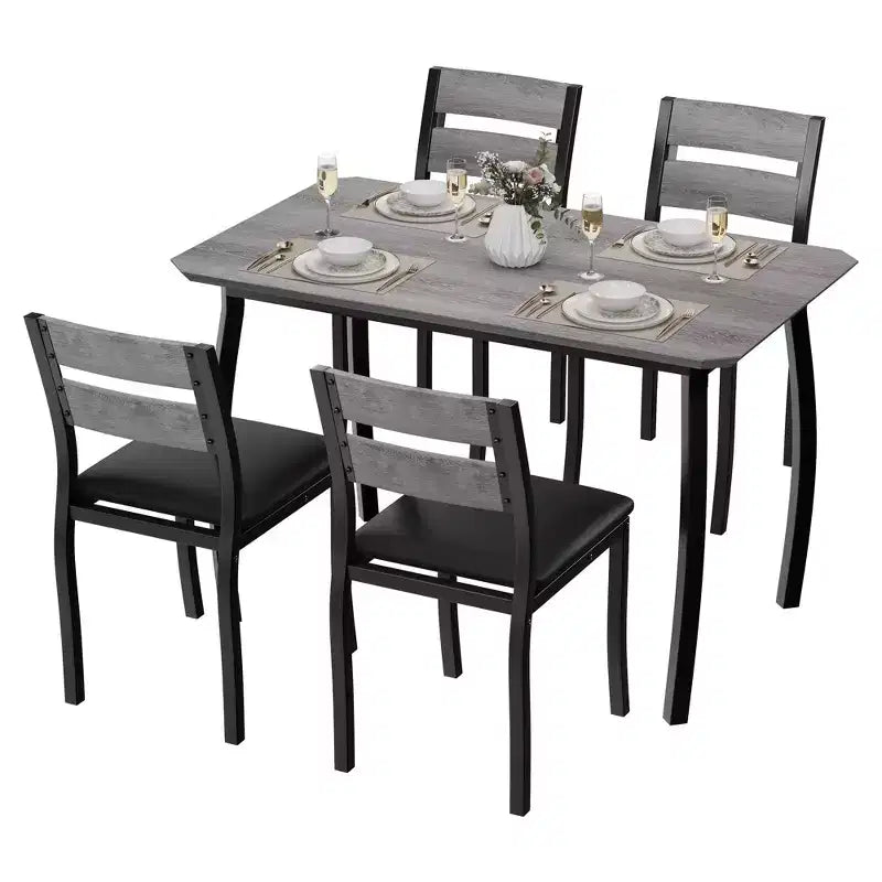 Tavolo e sedie da cucina con struttura in metallo, set da 5 pezzi, con design smussato
