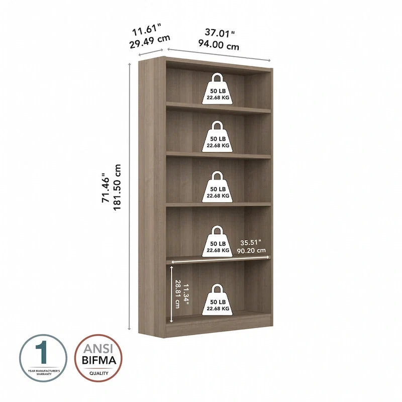 Libreria a 5 ripiani alta universale di Bush Furniture