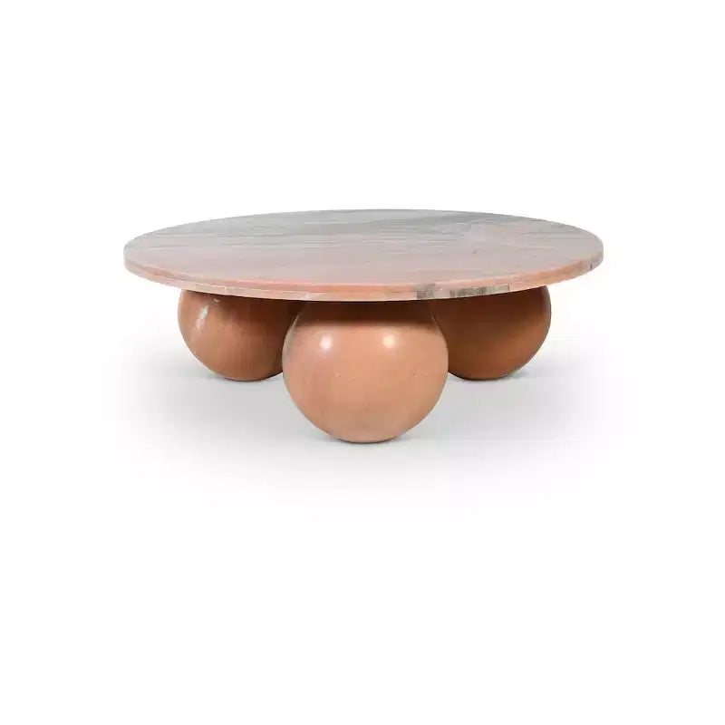 Tavolino da caffè rotondo in marmo con gambe a sfera, multicolore, 4-6 posti a sedere