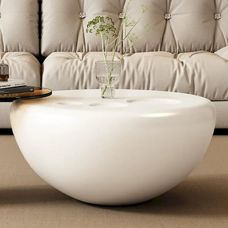 Tavolino da salotto NIDO moderno rotondo da 42 pollici, colore bianco crema, 2 pezzi - 62