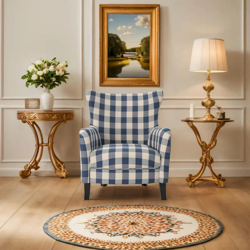 Poltrona imbottita schienale alto Modern Retro 30,25" con gambe in legno per soggiorno