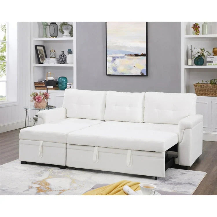 Divano componibile convertibile reversibile con letto estraibile, chaise longue con contenitore nascosto e gambe durevoli