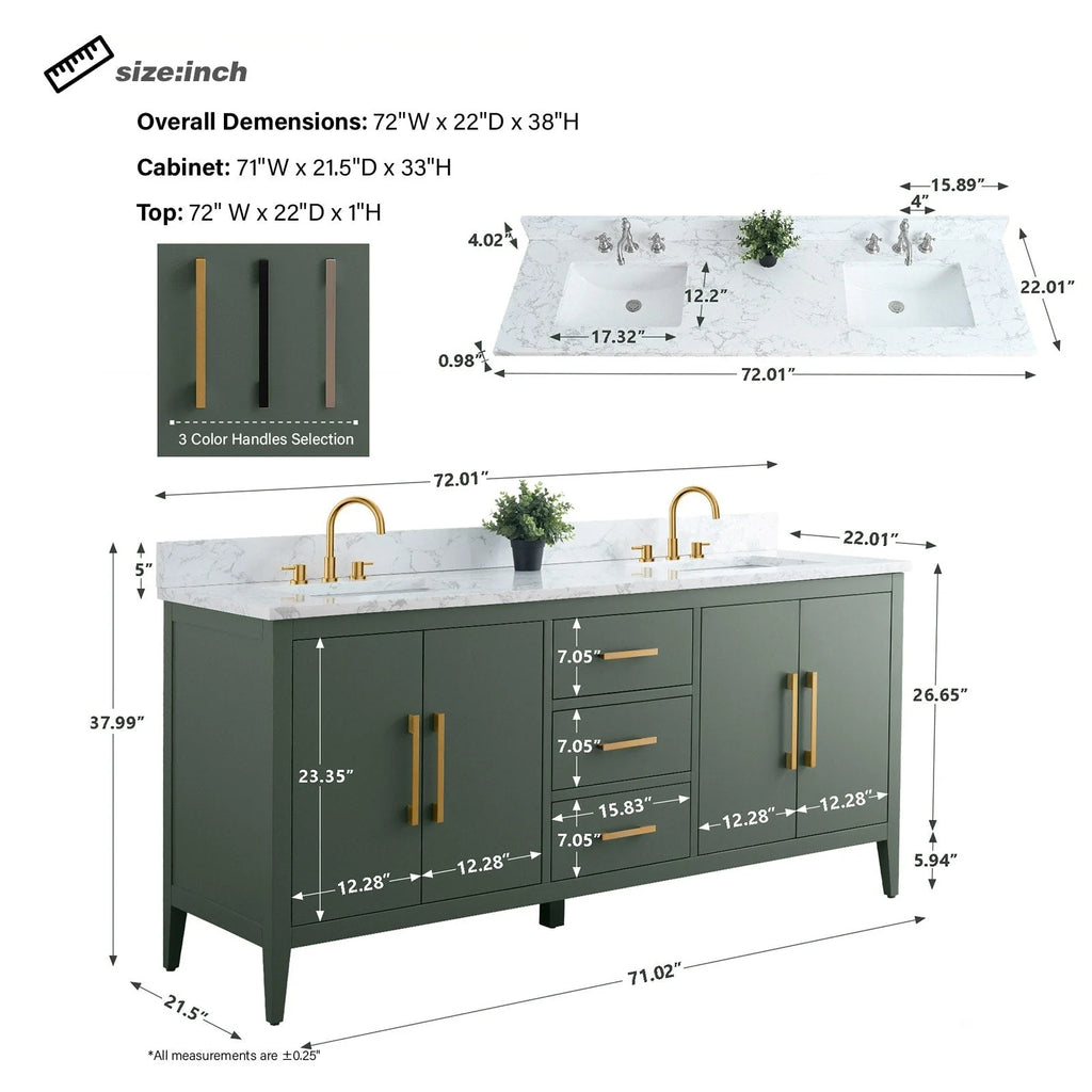 Mobile lavabo doppio Vanity Art 72 per bagno con piano in marmo composito