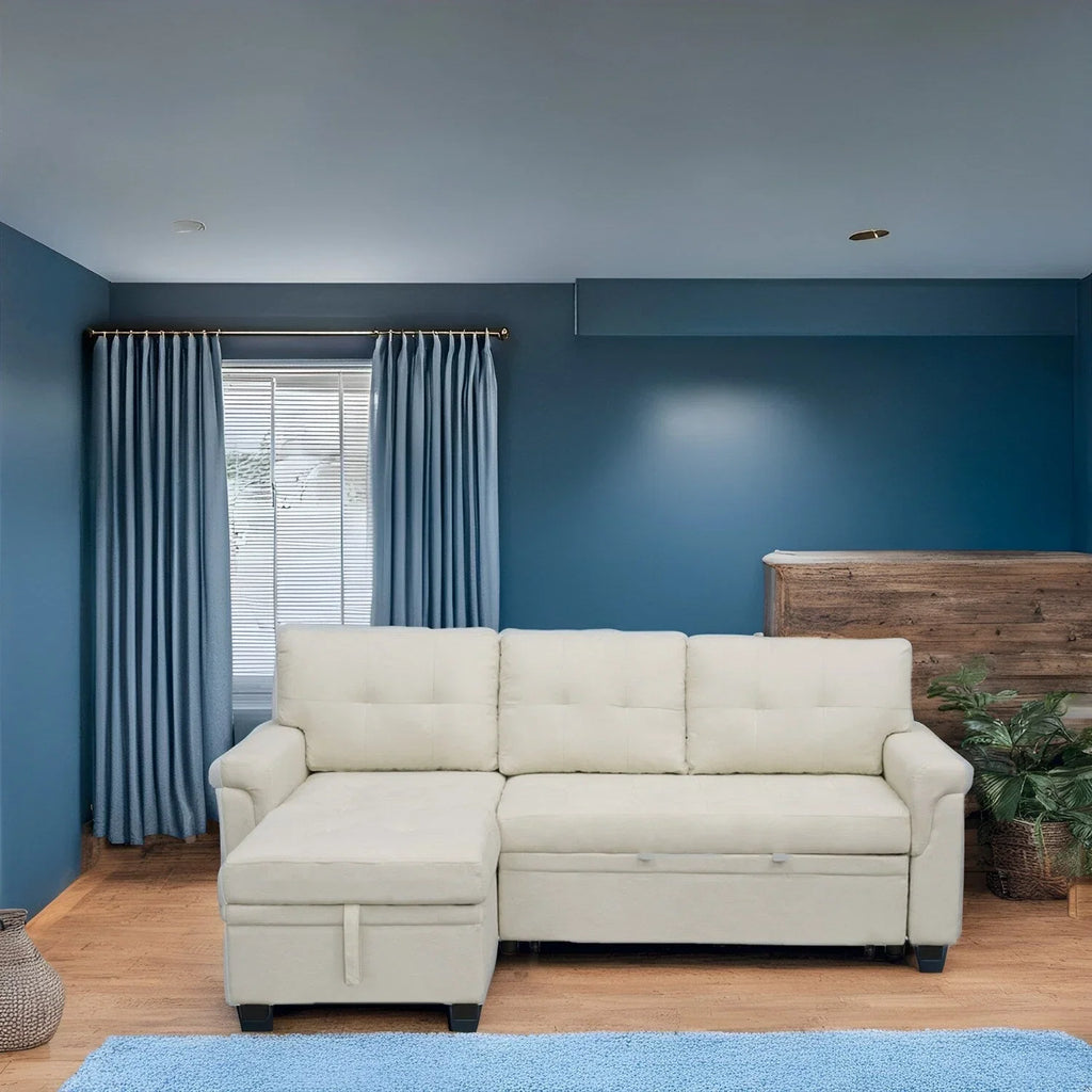 Divano sezionale reversibile con letto estraibile, chaise longue con contenitore nascosto, gambe durevoli,