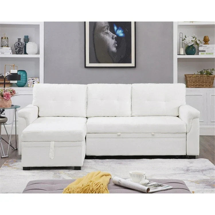 Divano componibile convertibile reversibile con letto estraibile, chaise longue con contenitore nascosto e gambe durevoli