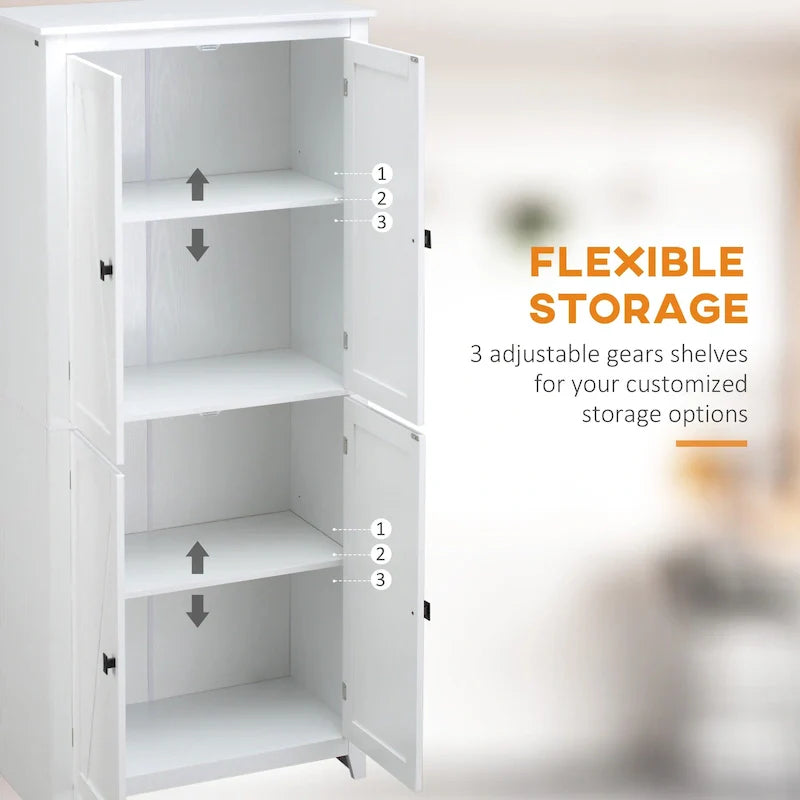 HOMCOM Mobile Dispensa da Cucina Autoportante a 4 Ante, Armadietto Contenitore con 4 Ripiani Regolabili, Bianco