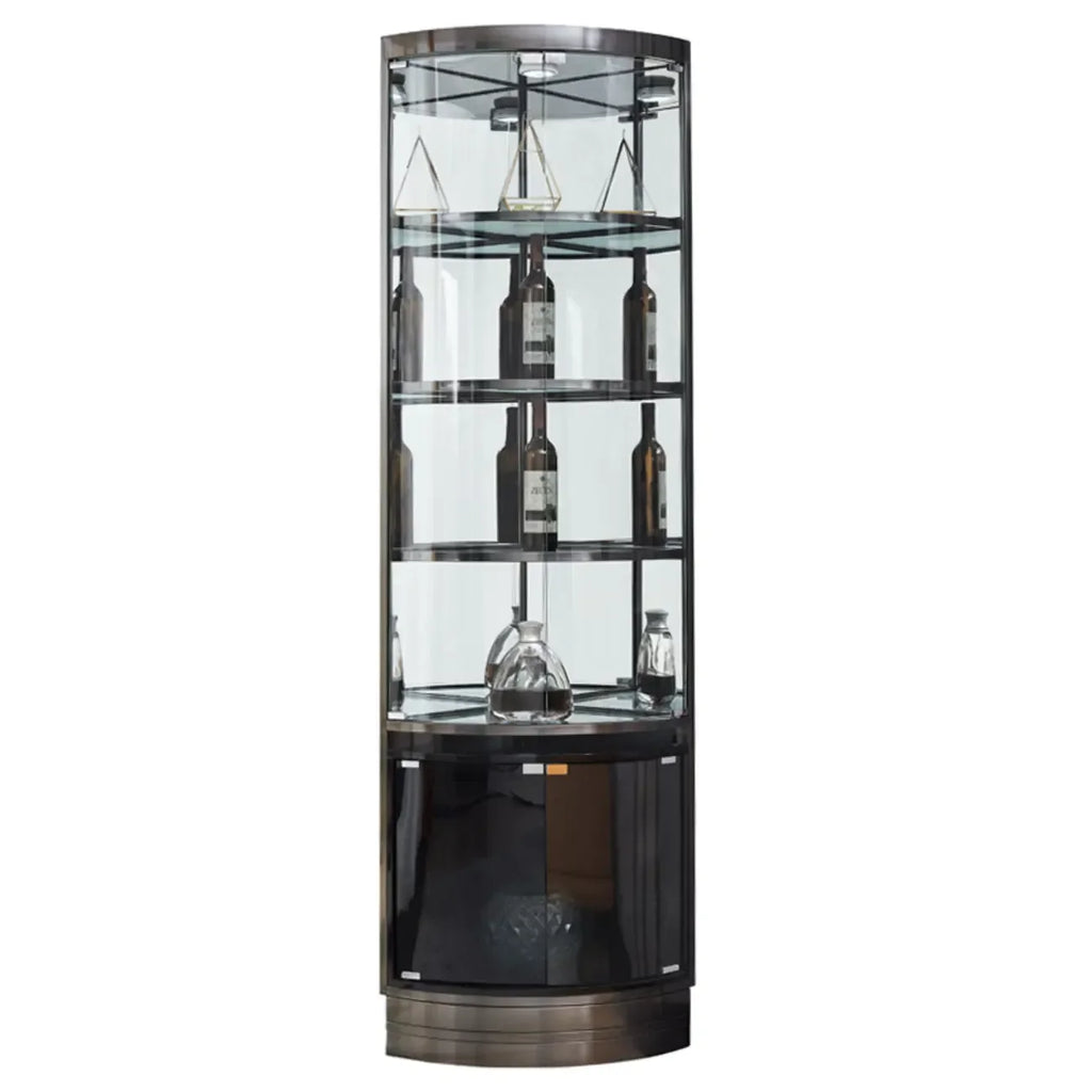 Mobile Bar Angolare con Scaffali Multipli in Vetro e Metallo per Esposizione