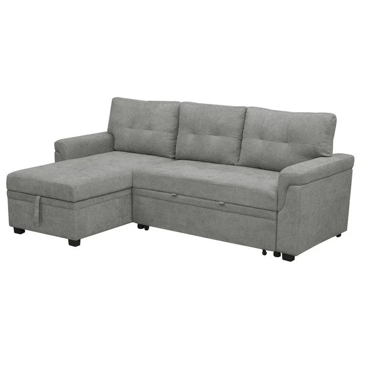 Divano componibile convertibile reversibile con letto estraibile, chaise longue con contenitore nascosto e gambe durevoli