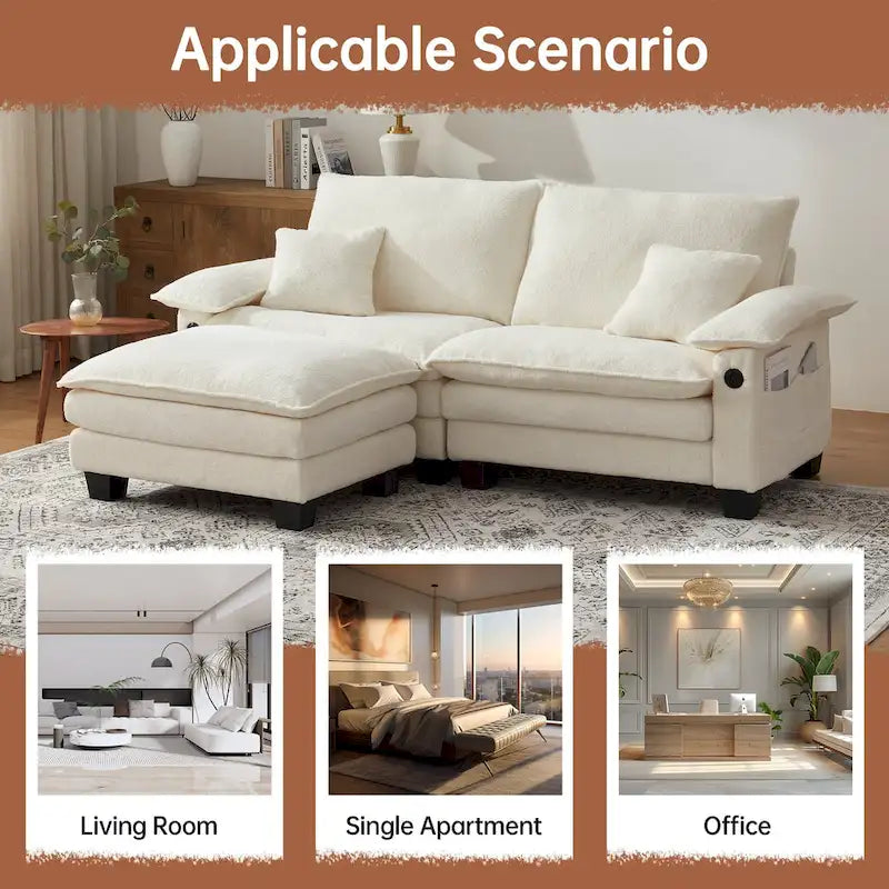 Divano Sezionale Modulare, Comodo Divano Sezionale Cloud con Pouf, Divano Letto a Seduta Profonda per Soggiorno