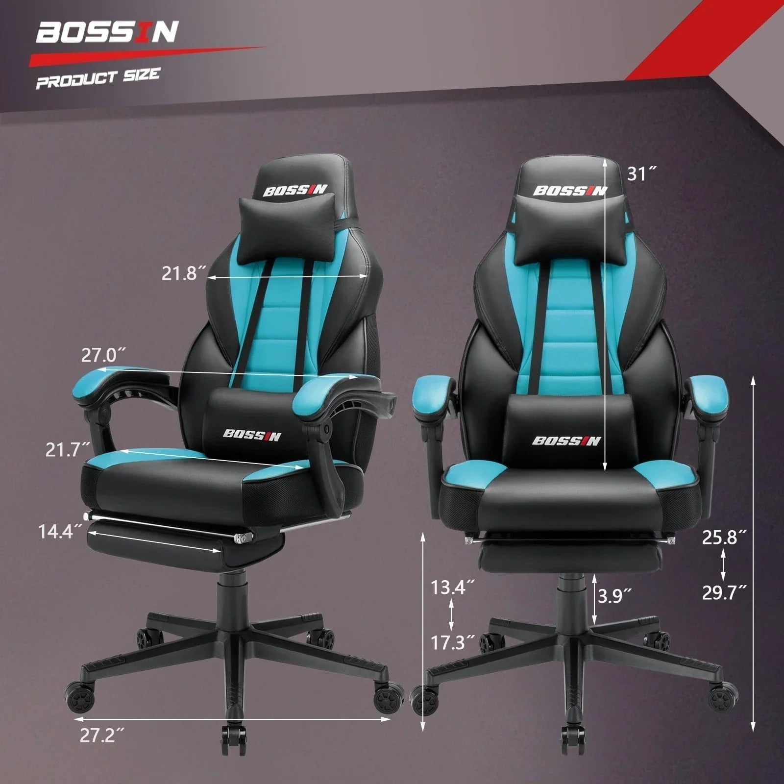Sedia da gaming BOSSIN Racing Style, sedia da gamer per persone robuste fino a 136 kg, sedia da computer con schienale alto