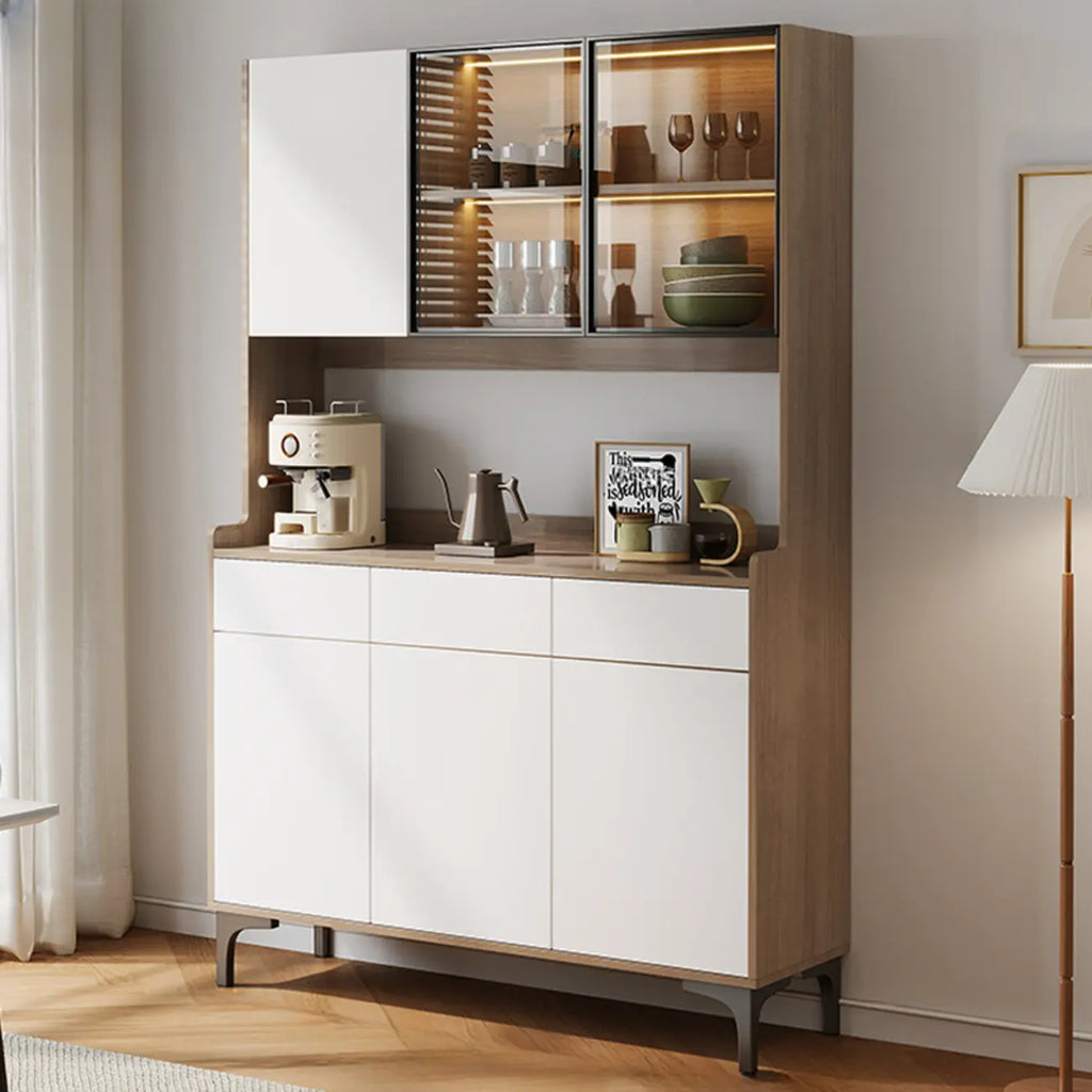 Credenza grande in legno e vetro con alzata superiore