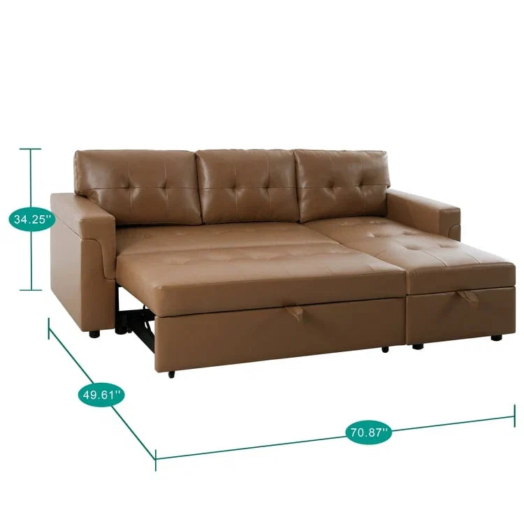 Divano sezionale reversibile con letto estraibile, chaise longue con contenitore nascosto, gambe durevoli,