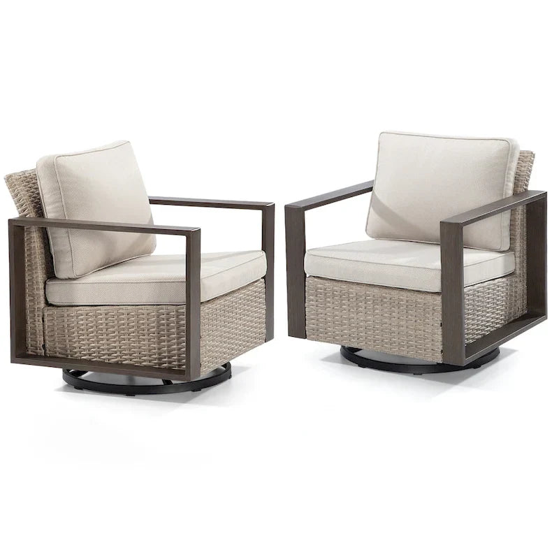 Cozywor Set 2 Sedie a Dondolo da Esterno in Rattan per Patio con Telaio in Metallo e Cuscini