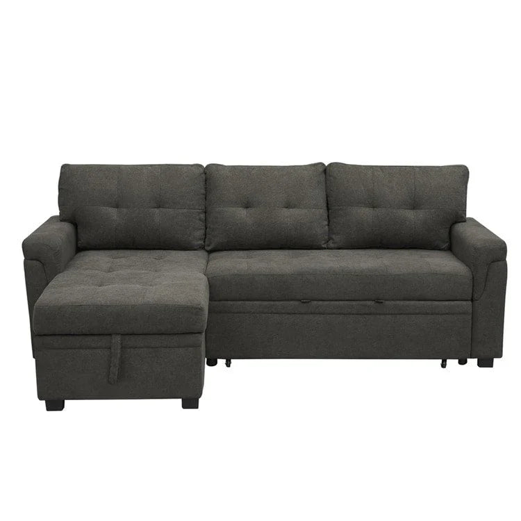 Divano componibile convertibile reversibile con letto estraibile, chaise longue con contenitore nascosto e gambe durevoli