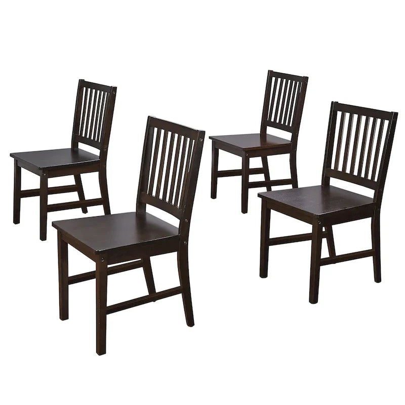 Lot de 4 chaises de salle à manger en bois massif à dossier à lattes, cadre robuste, design classique, assemblage facile