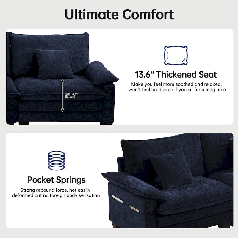 Divano Sezionale Modulare, Comodo Divano Sezionale Cloud con Pouf, Divano Letto a Seduta Profonda per Soggiorno