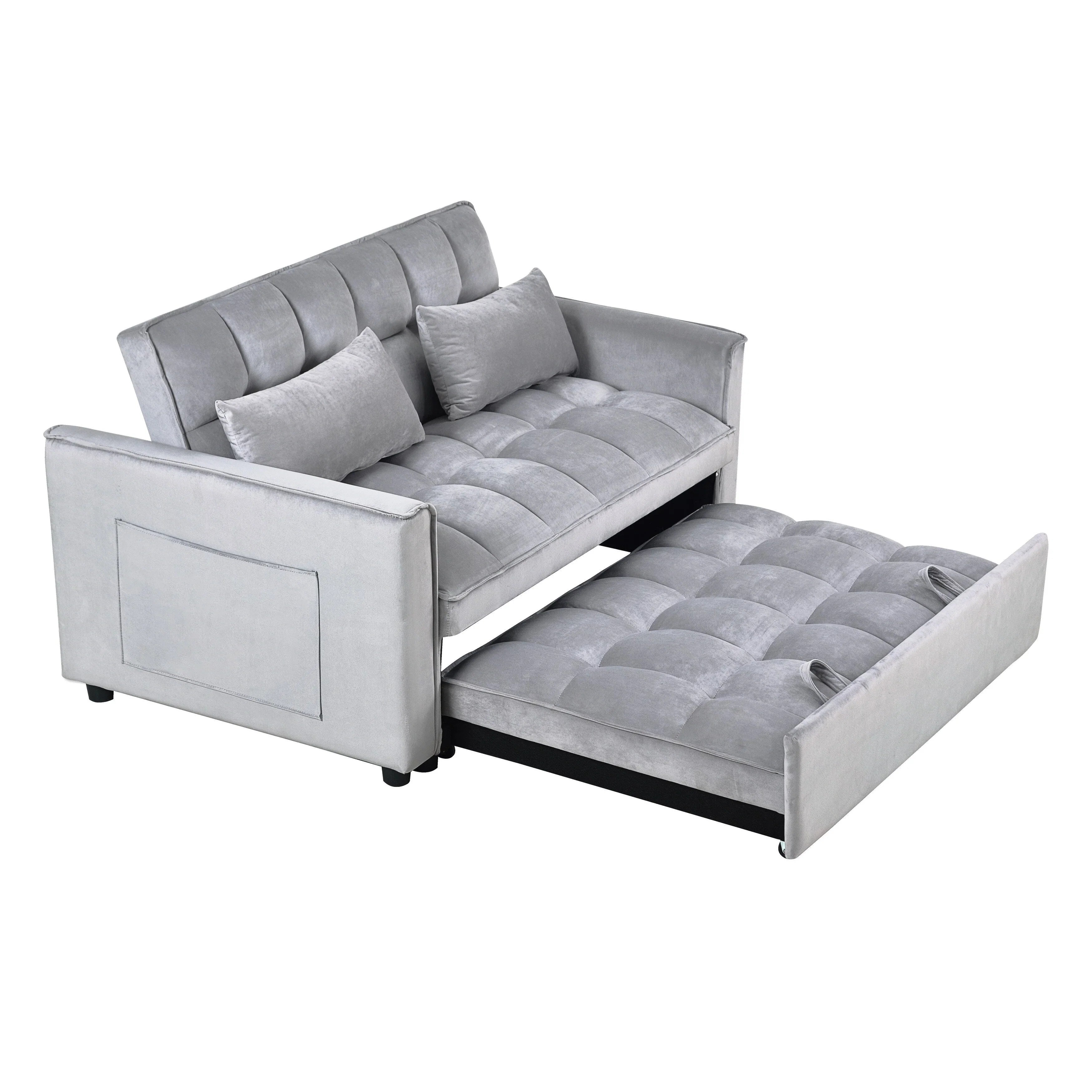 Moderno divano letto estraibile, divano letto 3-in-1 con schienale regolabile, divanetto in velluto, cuscini e tasche laterali
