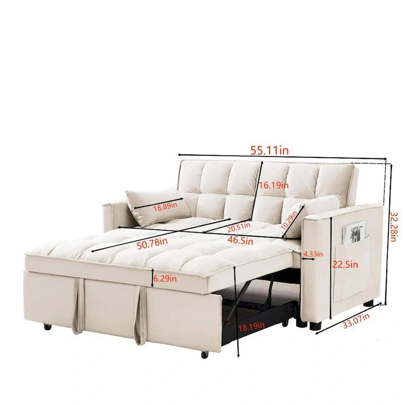 Divano letto 3 in 1 in velluto convertibile con letto estraibile e schienale reclinabile