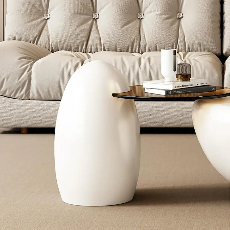 Tavolino da salotto NIDO moderno rotondo da 42 pollici, colore bianco crema, 2 pezzi - 62