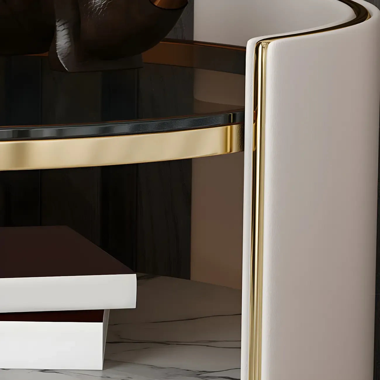 Comodino di Lusso con Piano in Vetro, Cassetto Contenitore e Vano Aperto
