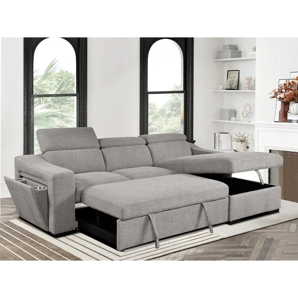 Divano componibile Roomfitters 103 con chaise longue contenitore, poggiatesta regolabili, divano angolare a L trasformabile in letto