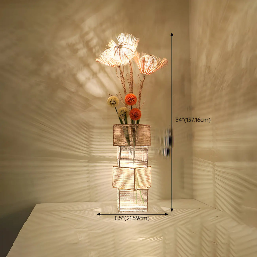 Lampada da terra in rattan LED a colonna con spina per soggiorno