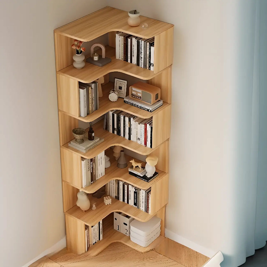 Libreria ad angolo in legno multistrato con 6 ripiani
