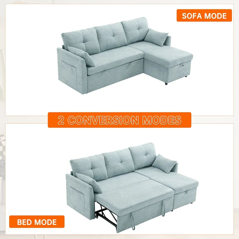 Divano Sezionale a L con Chaise Reversibile, Rivestimento in Velluto a Coste/Ciniglia, con Bracciolo Portaoggetti e Tasca Laterale