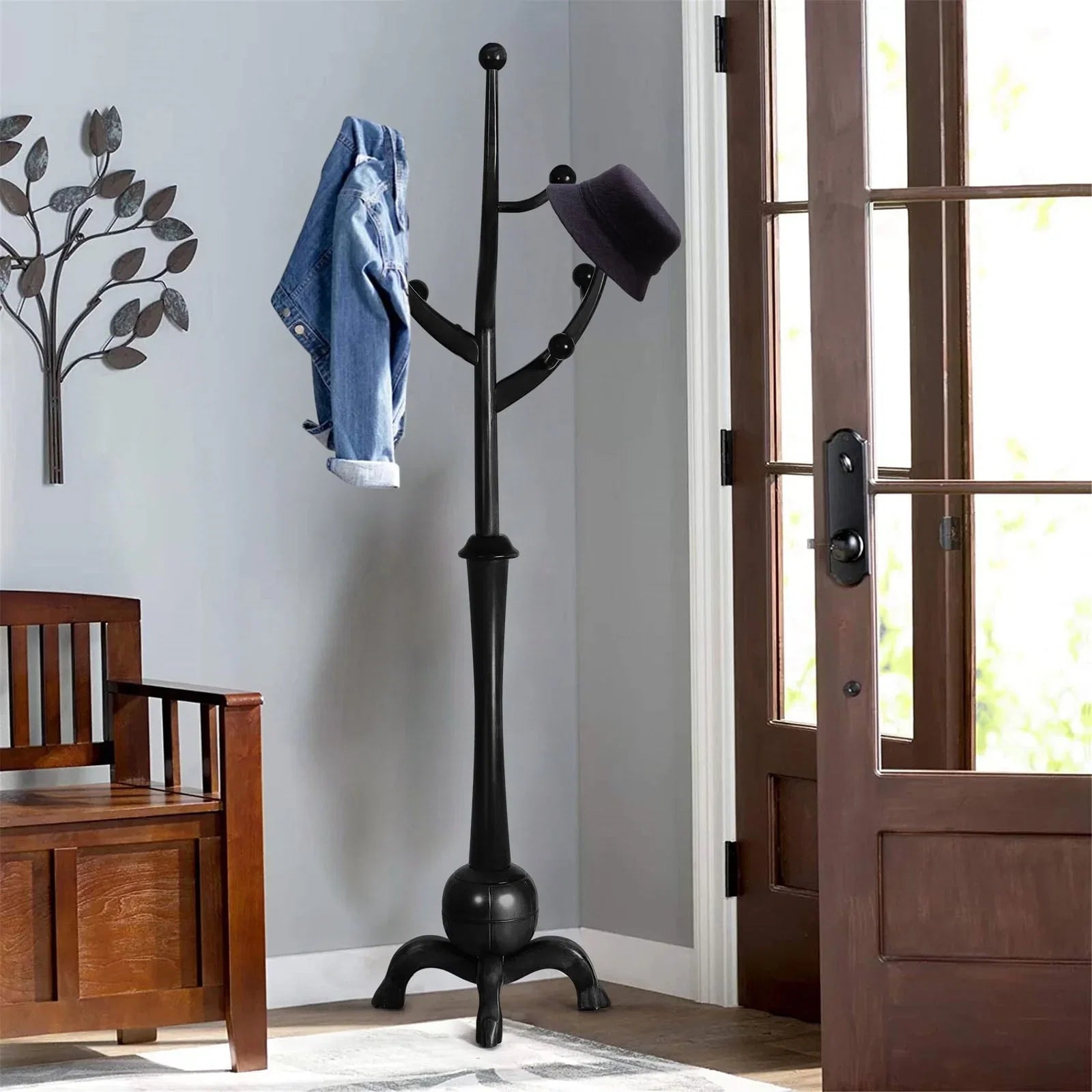 Appendiabiti da terra "ramo d'albero" in legno di gomma con 8 ganci - 24,5L x 70,87H