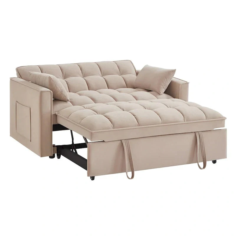Divano Letto Estraibile 4-in-1 - Divanetto in Velluto - Divano Letto Convertibile con Schienale Reclinabile, 2 Tasche Laterali