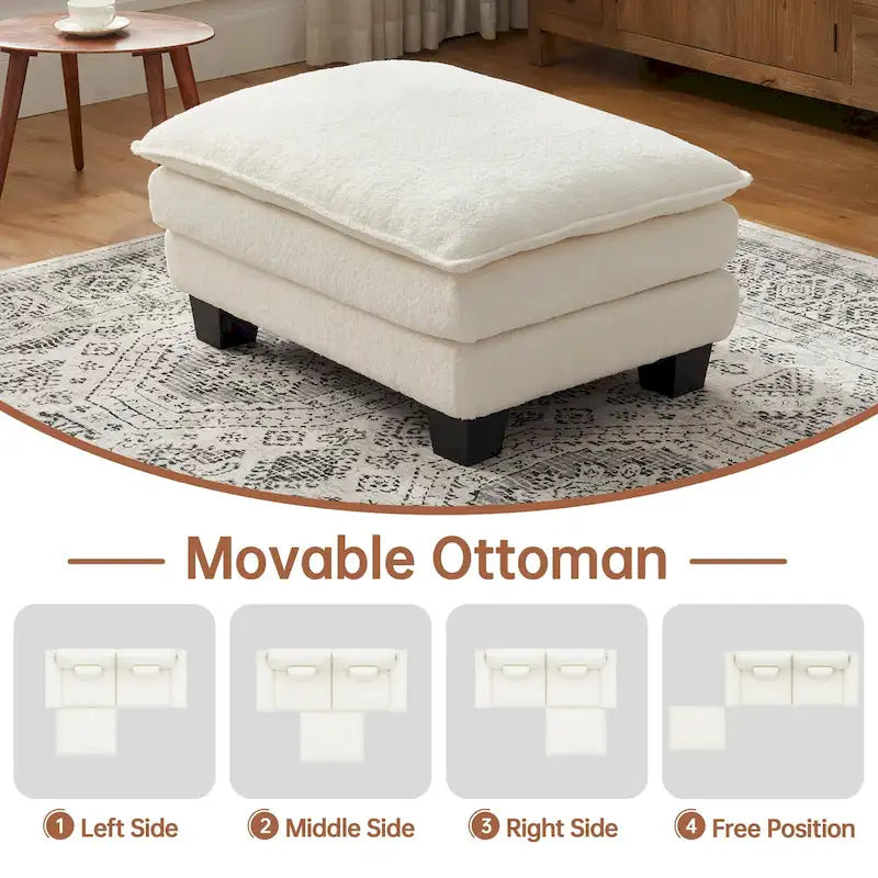 Divano Sezionale Modulare, Comodo Divano Sezionale Cloud con Pouf, Divano Letto a Seduta Profonda per Soggiorno