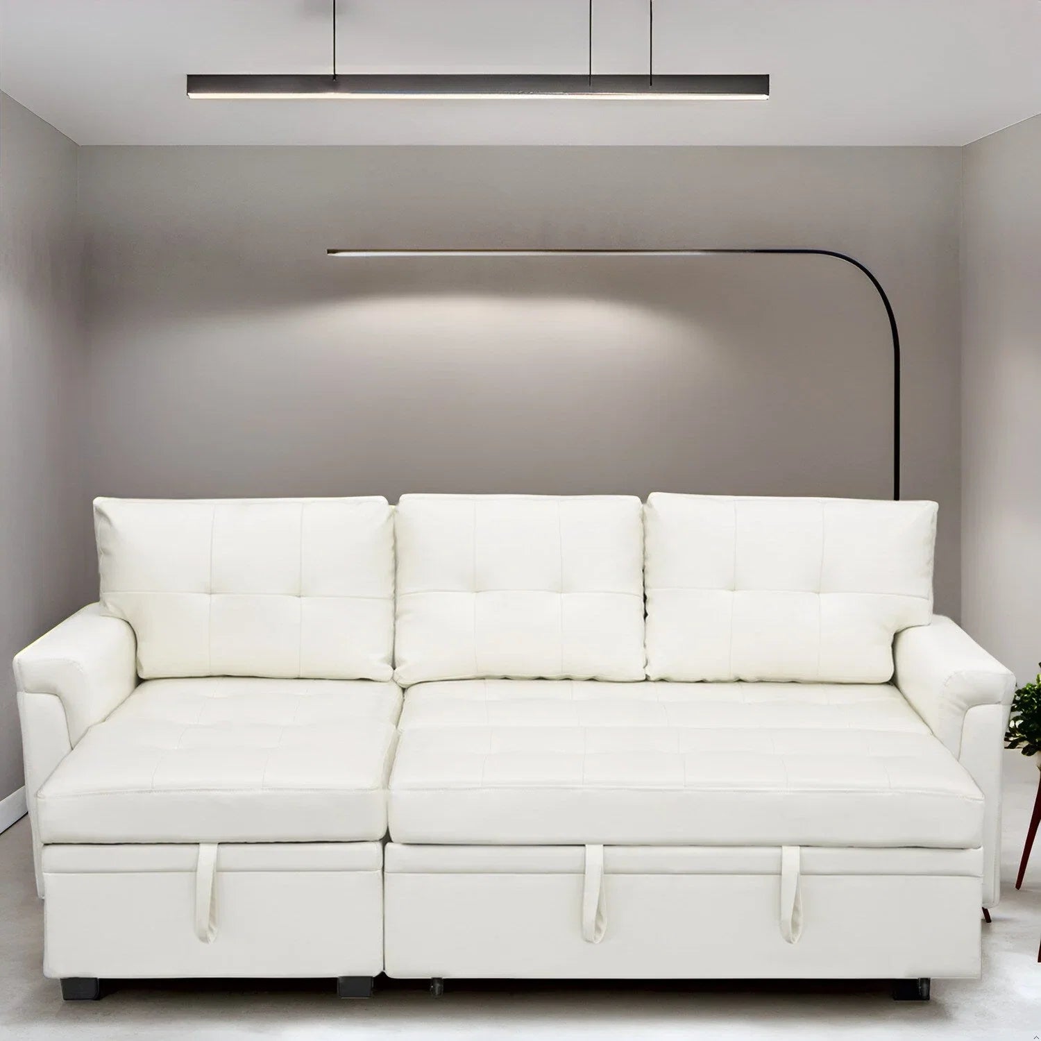 Divano sezionale reversibile con letto estraibile, chaise longue con contenitore nascosto, gambe durevoli,