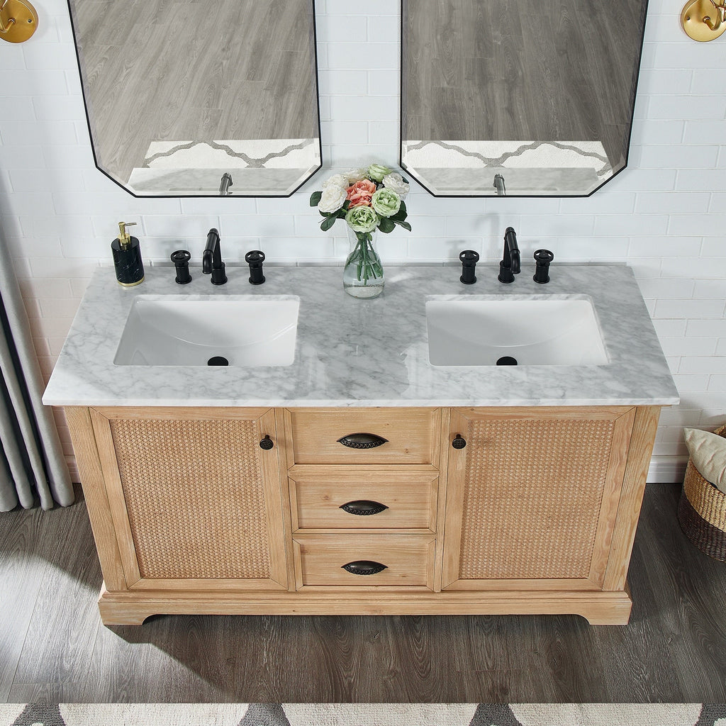 Mobile bagno Hervas con top in marmo naturale senza specchio