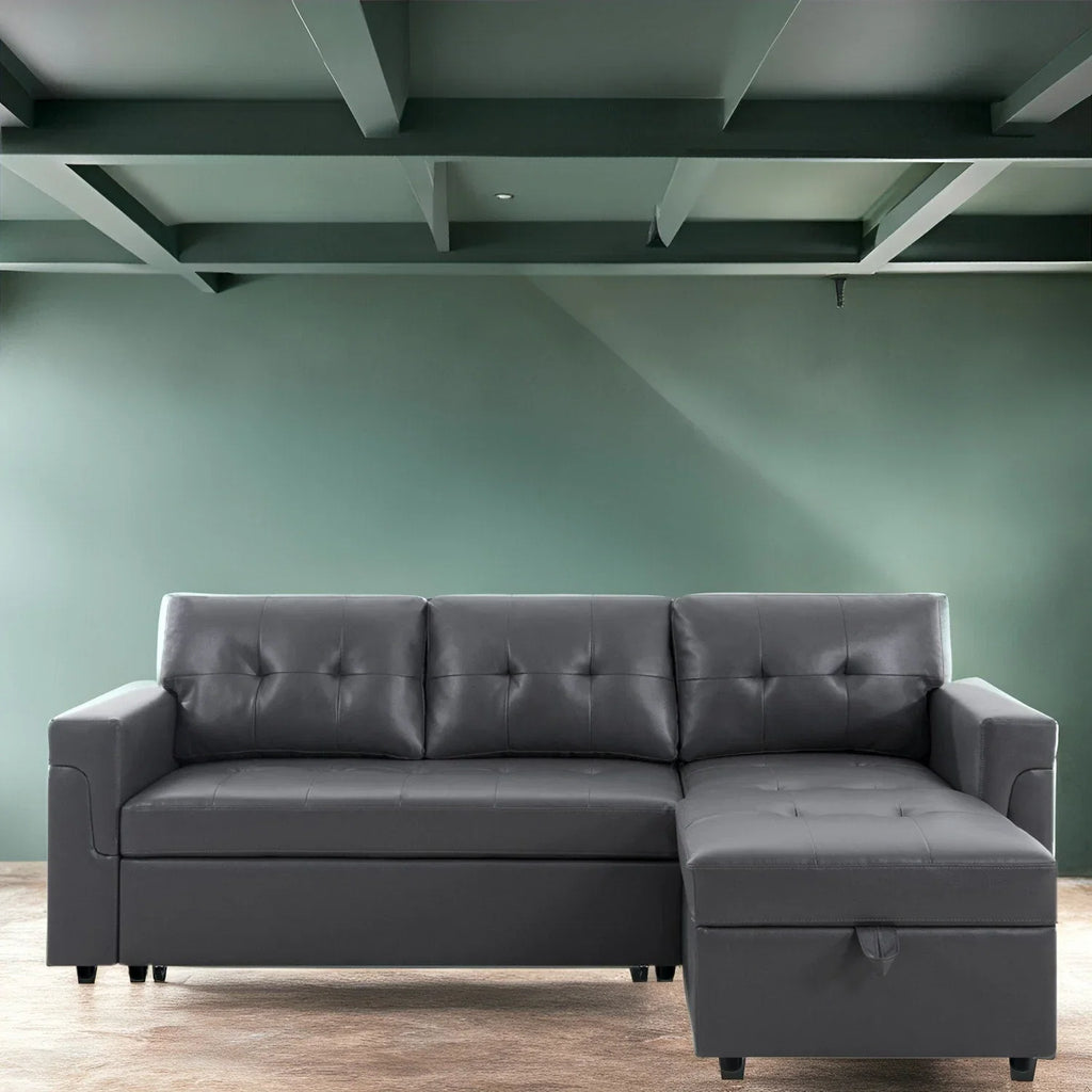 Divano sezionale reversibile con letto estraibile, chaise longue con contenitore nascosto, gambe durevoli,