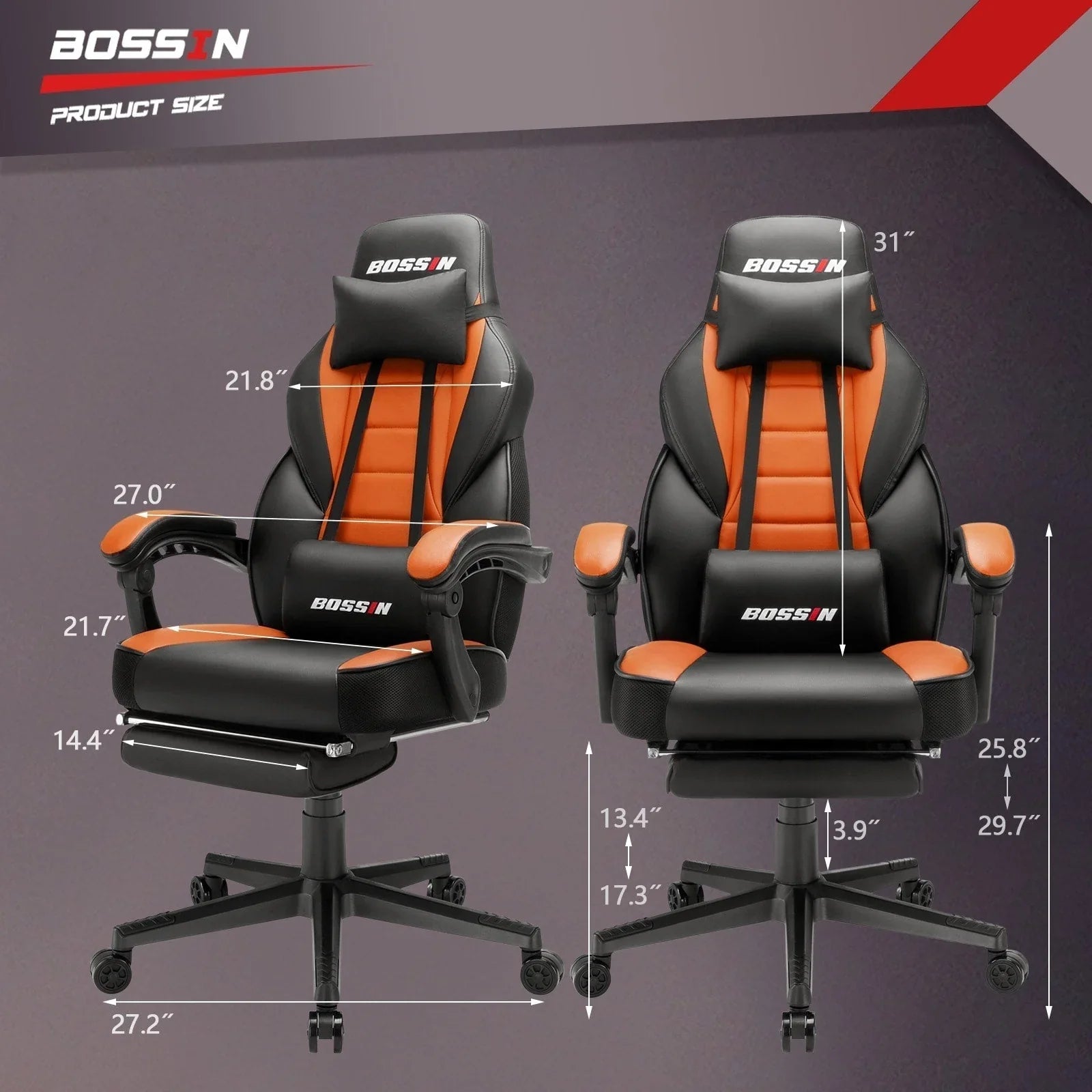 Sedia da gaming BOSSIN Racing Style, sedia da gamer per persone robuste fino a 136 kg, sedia da computer con schienale alto