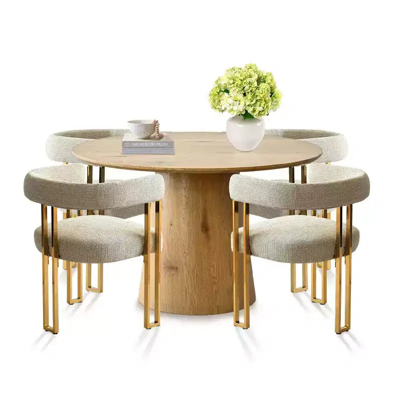 Set Tavolo da Pranzo Rotondo Espandibile a Ovale con 4 Poltroncine in Velluto, Design Moderno con Base a Piedistallo, Posti a Sedere Fino a 8 Persone-Panipeachy