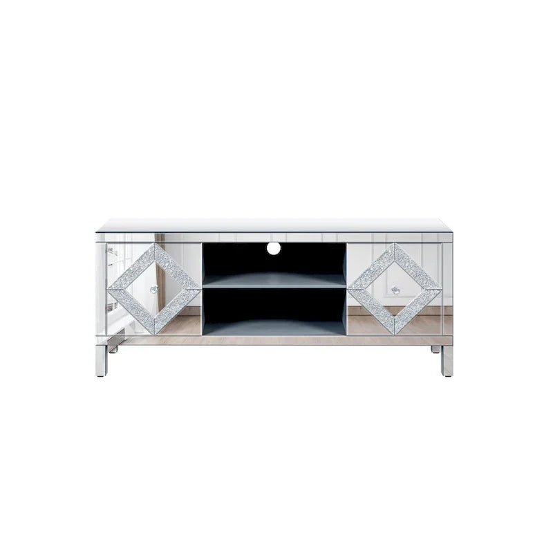 Mobile TV da 59 pollici con ante a specchio a forma di diamante e spazio di archiviazione, per TV fino a 65 pollici