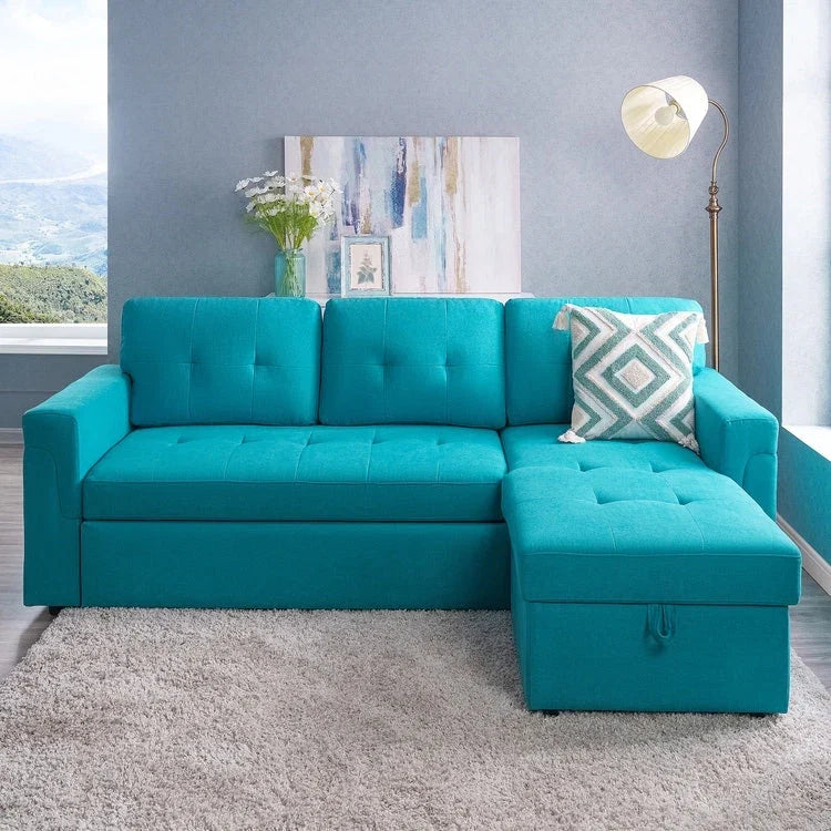 Divano sezionale reversibile con letto estraibile, chaise longue con contenitore nascosto, gambe durevoli,