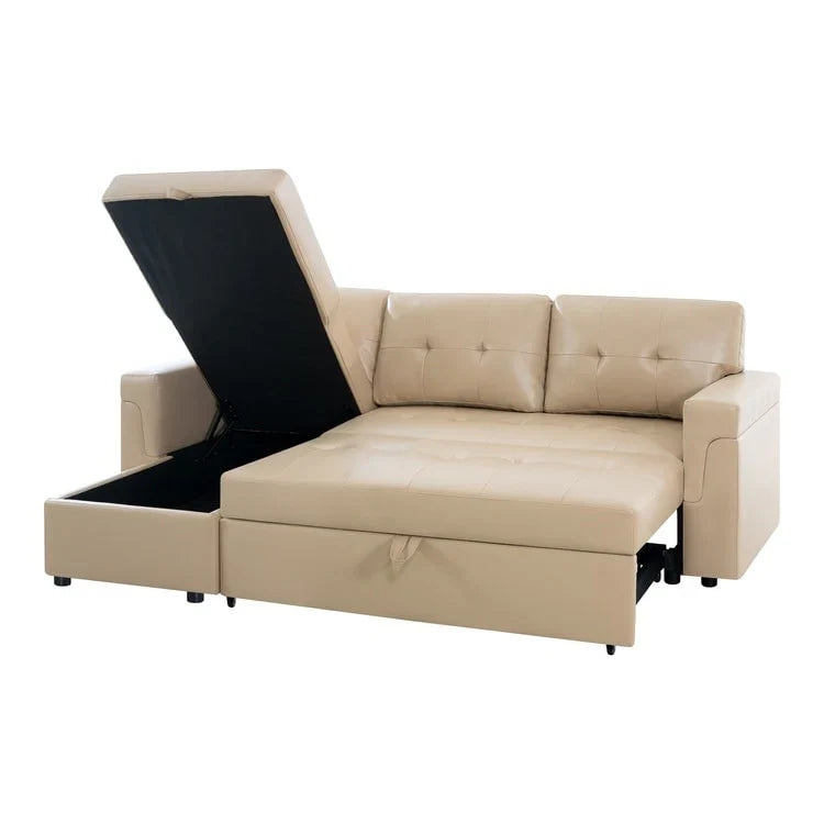 Divano componibile convertibile reversibile con letto estraibile, chaise longue con contenitore nascosto e gambe durevoli